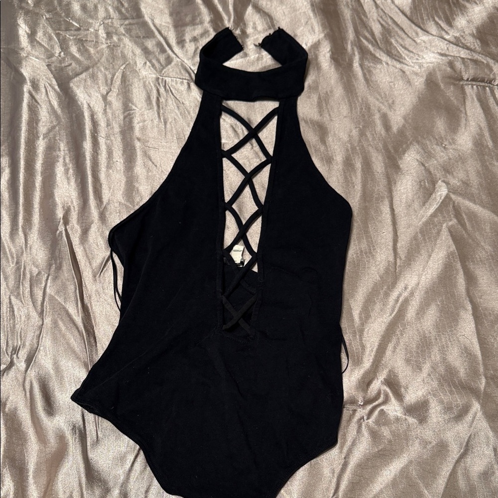 Express Black Criss-Cross Bodysuit